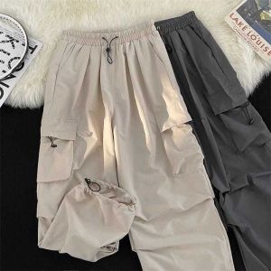 Celana Cargo Wanita Highwaist Korean Style Serut Bawah Tali Loose Pants Standart Jumbo