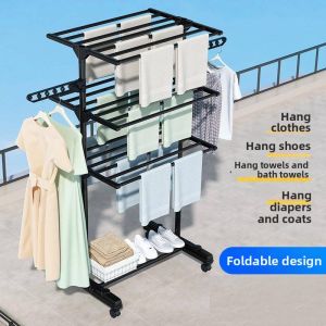 Wing Shape Foldable Mobile Multi-level Clothes Rack