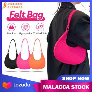 Fashion Felt Bag Candy Color Women Subaxillary Crocodile Grain Shoulder Bag Korean Advanced Design Handbags Dumplings Bag