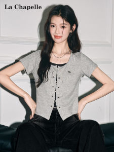 La Chapelle | False Layered Design Color Block Short Sleeve Crop Tee
