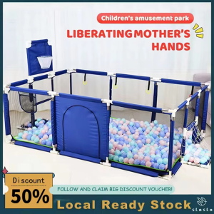 For Children Safety Foldable Ball Pool Baby Fence with Basketball Ring Accommodate Multiple People Kids