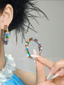 Hoa Tai Đính Đá Rhombus Zircon Màu Nhiều Mùa Xuân Hè Màu Sắc Hoa Mắt Màu Cầu Vồng Trang Sức Thời Trang Phụ Kiện Tai