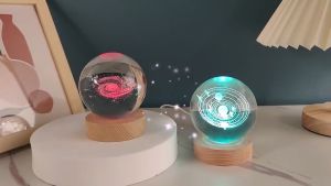 MEIANVU 3D Crystal Ball Night Lamp with Warm Light - USB Table Light with Wooden Base for Birthday Gifts Home Decor and Room Decoration Christmas Lights