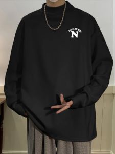 American-Style Half Turtleneck Dralon Bottoming Shirt Mens Winter Teenagers Loose Velvet Thickened Keep Warm Inner Match Top Clothes