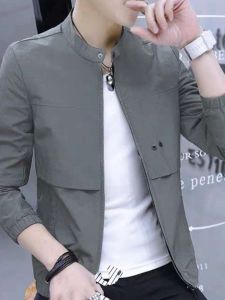 Áo Khoác Nam Mùa Xuân Thu Mỏng Thời Trang Cổ Đứng Màu Trơn Thường Ngày Trẻ Trung Áo Khoác Ngoài Thường Ngày Mùa Xuân Thu