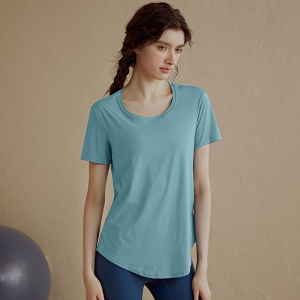 Womens Lightweight Breathable Yoga Fitness Clothing Loose Cover up Short Sleeve T-Shirt Running Sportswear Summer Slimming