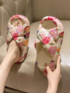 XMAW | Cute Strawberry Print Cross Thick Bottom Slip Resistant Female Slippers
