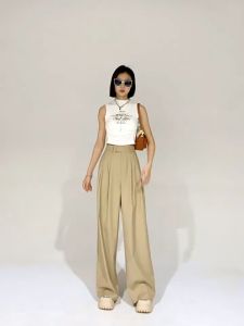 White july🌸กางเกงขายาวผู้หญิง กางเกงแฟชั่นผู้หญิง กางเกงสูทกระชับสัดส่วนเอวสูง กางเกงขากว้างแฟชั่นลำลอง