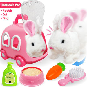 Electronic Rabbit With Cage ToysPlush Jumping Bunny/Dog Toys SetElectronic Meow Kitty Walking Cat Toys For Kids Girls