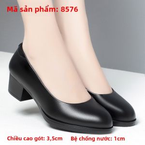Giày Cao Gót Da Thật Cho Nữ Giày Đơn Làm Việc Phong Cách Công Sở Giày Đế Mềm Thoải Mái Cho Nữ Giày Cao Gót Mũi Tròn