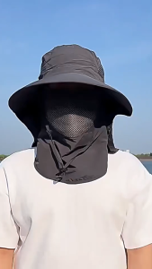 Mũ làm việc ngoài trời Mũ chống nắng rộng vành với nắp cổ lưới có thể tháo rời
