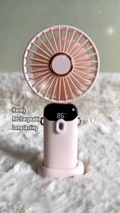 Mini Fan Rechargeable Handy Portable Folding Electric Fan 5 Wind Speed LED Display Fan With Lanyard