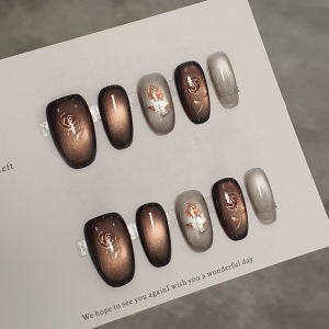 10pcs Y2K Colorful Press on Nails for Sweet Girls Simple and Minimalist Cat Eye False Nails Full Coverage Manicure Nail Tips