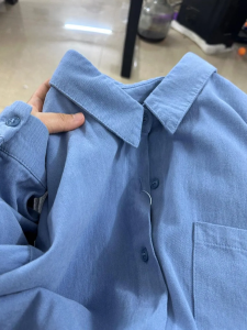 French Blue Pure Cotton Shirt Womens Fresh Loose Versatile Slimming Commute Simple Layering Outerwear Top