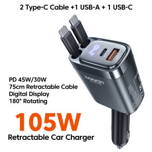 Toocki | Toocki 4 IN 1 Retractable Car Charger 105W Mobile Phone Charger Type C Cable For iPhone 16 15 Fast Charge Cord Cigarette Adapter