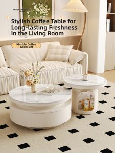 YIYOU | Creamy Style Creative Storage Round Coffee Table
