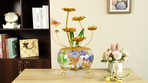 Elegant Micro-Landscape Desktop Aquarium with LED Light Mini Betta Fish Bowl with Butterfly Design New