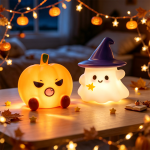 Bandai | Halloween Cute Ghost Witch Hat Pumpkin Night Light Silicone LED Lamp Desktop Ornament Home Party Atmosphere Decor Holiday Gift