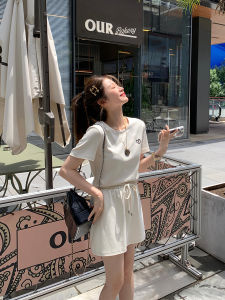 Yangyayuan Short Sleeve Womens T-Shirt And Knitted Mini Skirt Set Summer New Style Pure Color Fashionable Skin-friendly Casual Wear