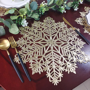 Christmas Snowflake Placemat Metallic Vinyl Pressed Place Mat Washable for Holiday Dining Table