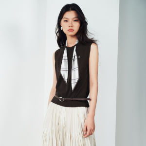 PEACEBIRD | Detachable Check Scarf Knitted Vest