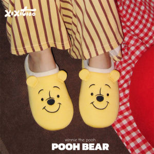 รองเท้าแตะพื้นนุ่มลายการ์ตูน Disney Winnie the Pooh สำหรับคู่รัก รองเท้าแตะพื้นนุ่มดูดซับเหงื่อ รองเท้าแตะพื้นยางสำหรับใส่ในบ้าน