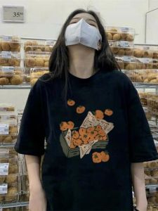 Vintage Phong Cách Mỹ Size Lớn Áo Thun Cotton Nữ Với Thiết Kế Hồng Kông Sang Trọng Dáng Rộng Nửa Tay