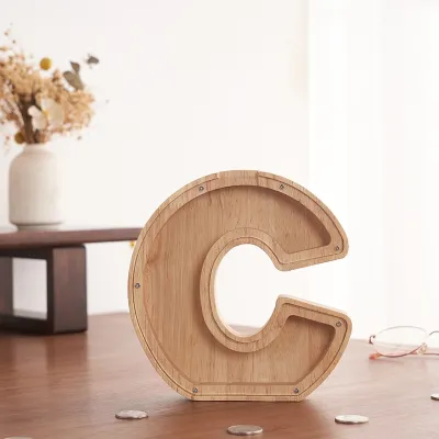Large Size Letter Wooden Transparent Money Box Real Wood Storage Jar Popular Coin Bank New Year Gift Saving Canister