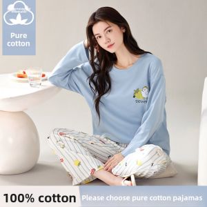 Miiow | Pure Cotton Sleepwear Set for Women Spring Autumn Season New Style Casual Long Sleeve Long Pants