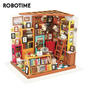 Robotime Rolife Sams Study Room Miniature Dollhouse Wooden Birthday Gift Dollhouse Kit Miniature DIY Library House Kits Best Birthday Gifts for Teens - DG102