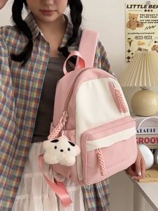 【Free liontin】Tas Sekolah Lucu Wanita /Macaron tas Macaron sekolah perempuan sma/korean style tas sekolah warna pink
