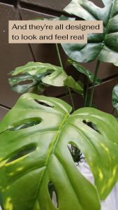 EZ Art  monstera potted artificial plants green leaves plastic plants 77cm 18 leaves green