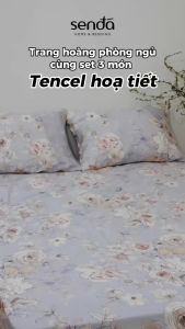 Bộ ga gối 3 món Lụa Tencel Sen Đá Home Bedding cao cấp họa tiết set 2 vỏ gối 1 ga giường bo chun 1m6 1m8
