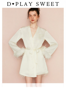 Luxurious Feather Embroidered Satin Robe