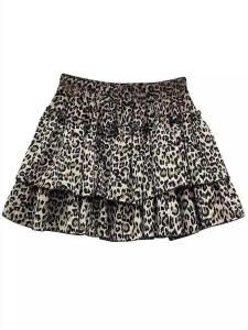 High Waist Short Skirt Womens A-Line Mini Skirt Spring Summer American Style Vintage Cake Skirt Leopard Print Flounce Hem
