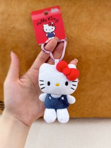 Adorable Cartoon KT Cat Bag Charm Heart Buckle Plush Kitty Doll Hanging Decoration Keychain Soft Cuddly Cat Bag Accessory