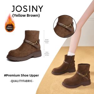 Josiny | Thick Bottom Womens Ankle Boots Black Fur-lined Knight Style