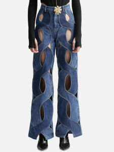 กางเกงยีนส์ทรงตรงเอวสูง ทรงหลวม ทรงหลวม กางเกงขายาวทรงหลวมสำหรับผู้หญิง ฤดูใบไม้ผลิและฤดูร้อน แฟชั่นใหม่ ดีไซเนอร์ วัสดุผ้าฝ้ายผสม