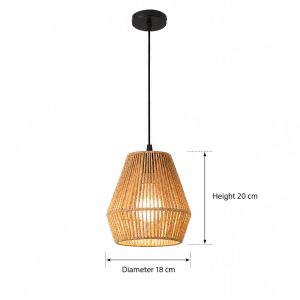 JOYINLED Dia 18CM Rattan Pendant Light Handmade Woven Boho Wicker Chandelier for Kitchen Island Bedroom Living Room