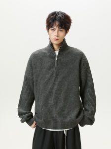 WUKONGYOUHUO | Vintage Solid Half-Zip Stand-Up Collar Sweater