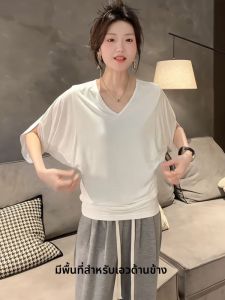 BINKAFENNY | เสื้อยืดแขนสั้นคอวีหลวมๆ สำหรับผู้หญิงในช่วงฤดูร้อน เสื้อผ้าทำงานสไตล์เกาหลี ปกโปโล แขนสั้น ทรงเข้ารูป ทรงเข้ารูป