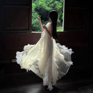 CHANGTONG | Elegant French Style Tulle Strappy Long Dress 2026 Summer