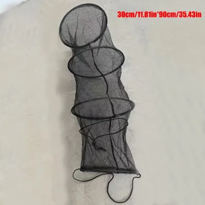 Foldable Fishing Net with Safety Rope - Large Capacity Landing Net for Fish Portable & Lightweight Easy Carry Storage Bag for