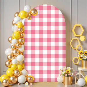 3.9ft 4.9ft 5.9ft 6.6ft 7.2ft Gingham Arch Backdrop Cover 2 Sided Elastic Fabric Arch Backdrop for Birthday Party Wedding Arch