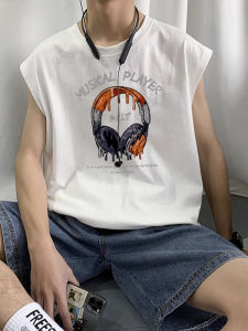 Loose Fit Pure Cotton Oversized Vest Mens Summer Casual Sleeveless T-Shirt Breathable Absorbent Straight Hem round Neck