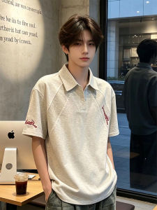 OUMULONG | Letter Embroidery Deconstructed Splicing Polo Shirt Short Sleeves