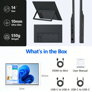 [Special Offer] 14 Inch Touch Portable Monitor Screen Display 16:9 Full HD 1080P For Laptop Computer External Touch Monitor
