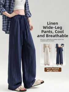XINGJUSHE | Navy Retro Style Linen Pants Sun Protection Cool Touch
