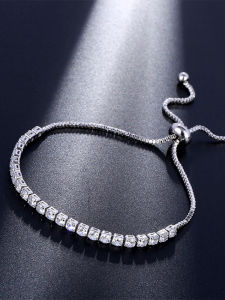 Exquisite Pure Silver Single Row Diamond Bracelet for Women Birthday Valentines Day Gift Luxury Minimalist Silver Jewelry