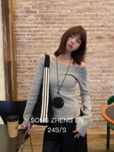 🔥Fran🔥 blouses women new style 2025 Off Shoulder Long Sleeved T-shirt Niche Split Top Hot Girl Slim Fitting Bottoming Shirt